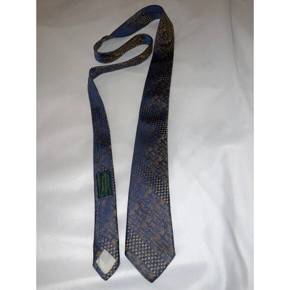 Vintage Marshall Field & Co. Gold and Blue Silk Neck Tie - Picture 4 of 9